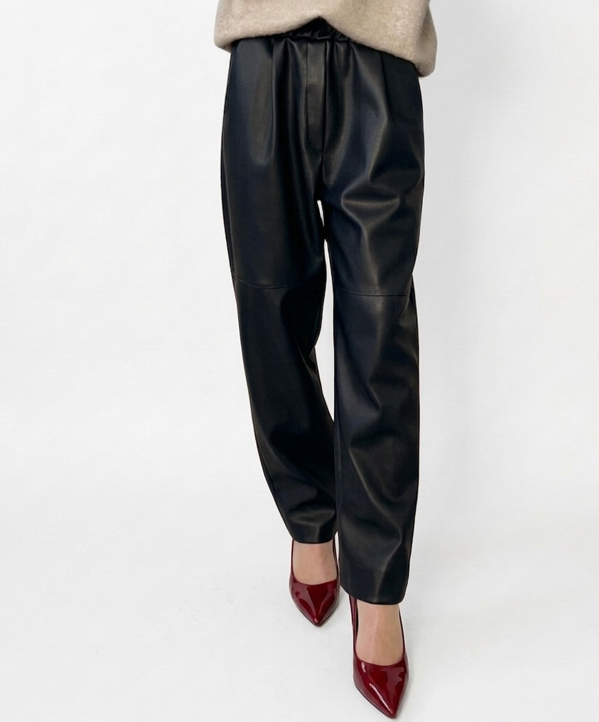 Pantalon cuir femme baggy premium avec poches cargo style moderne black 