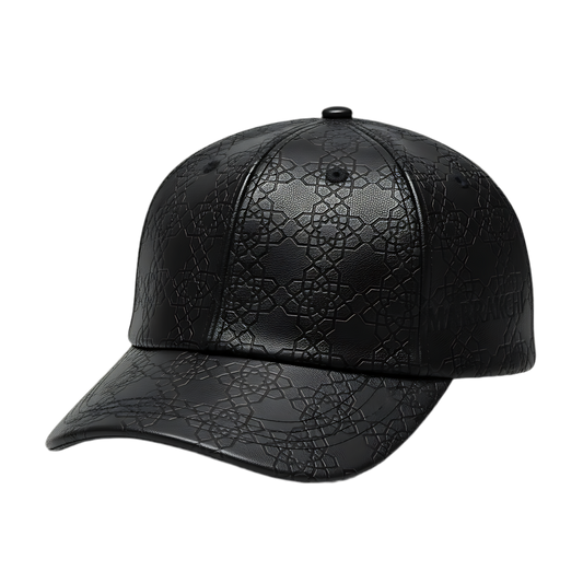 Casaui Noir Casquette en cuir motif Marrakchi