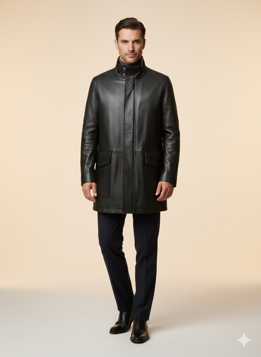 Manteau long pour homme en cuir noir – Canada