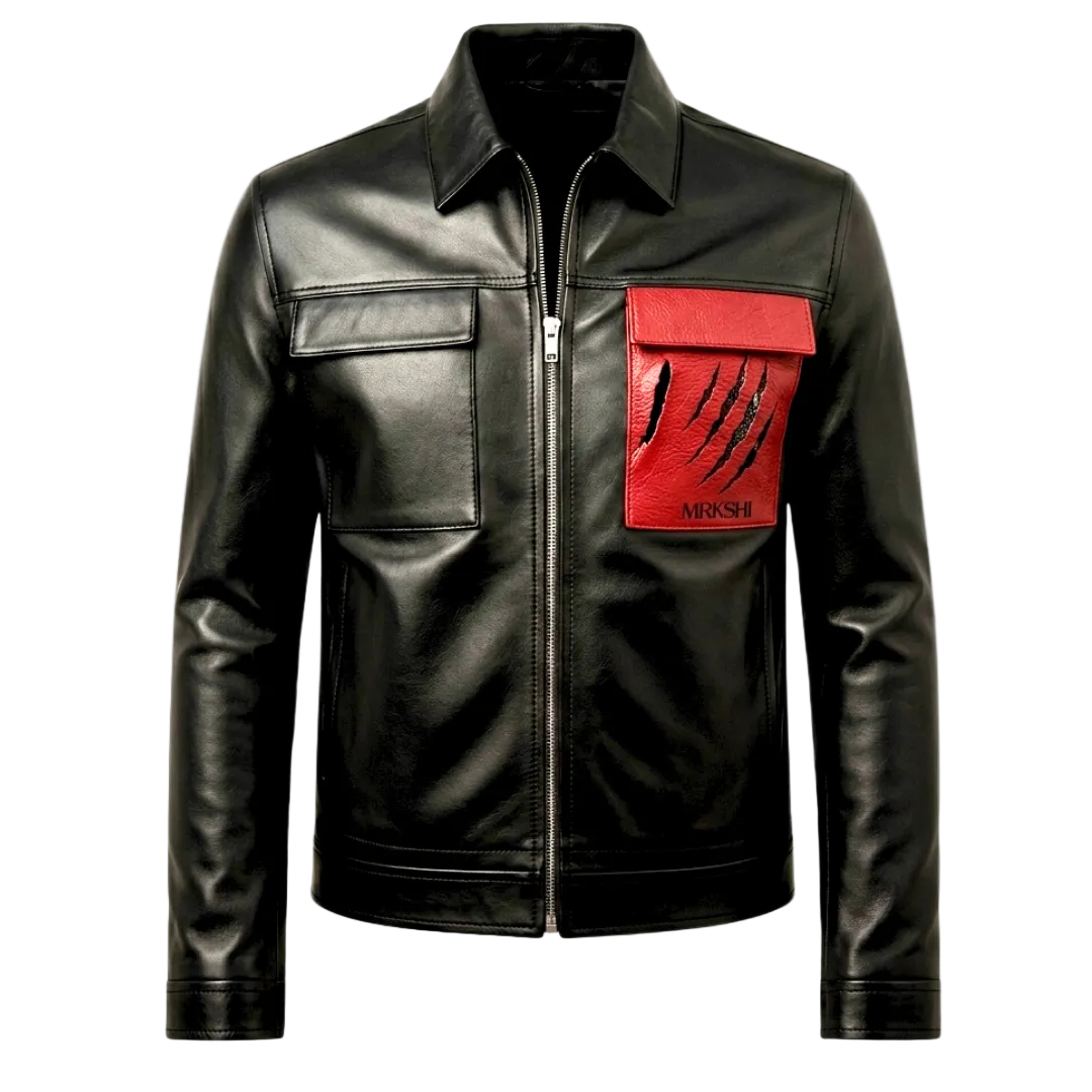  Veste MRKSHI Ultra Atlas Lion cuir noir face avant griffes rouges