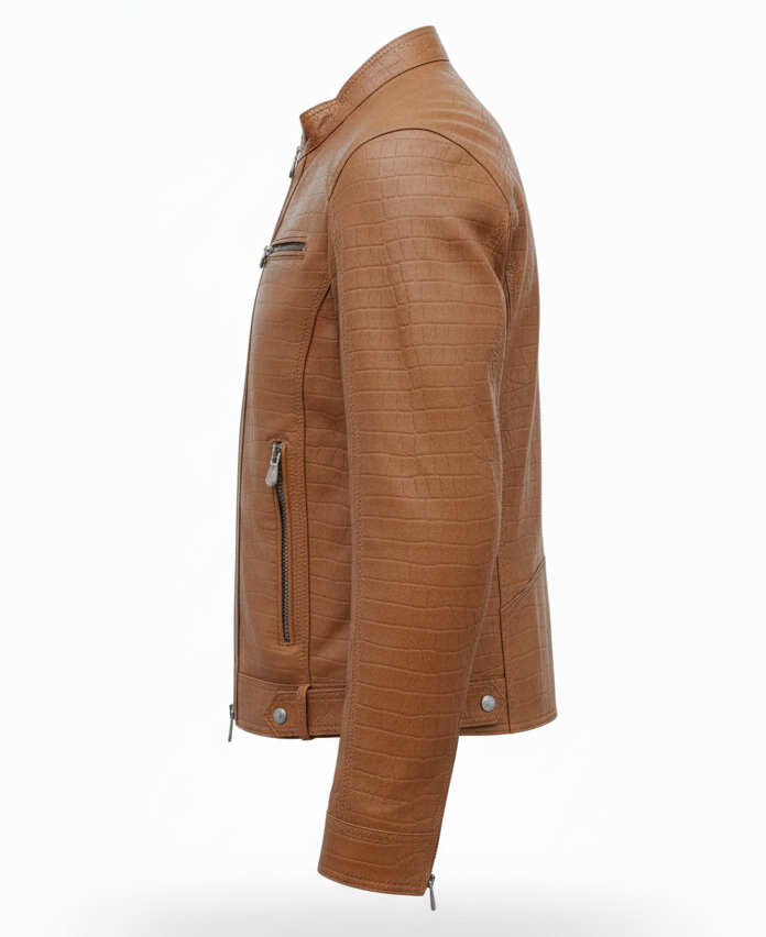 Antony – Veste en Cuir Homme Camel avec Motif Embossé | Élégante & Moderne