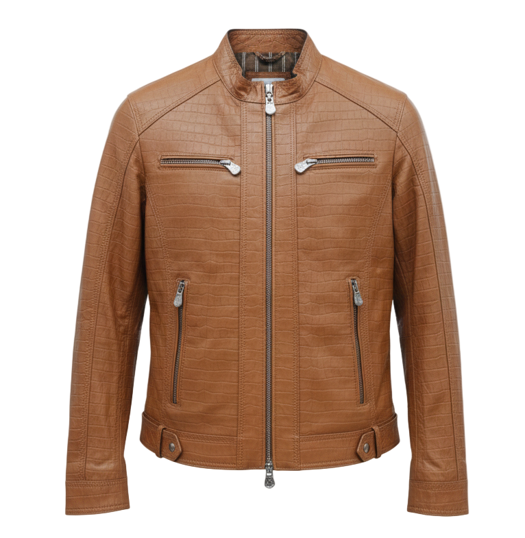 Antony – Veste en Cuir Homme Camel avec Motif Embossé | Élégante & Moderne