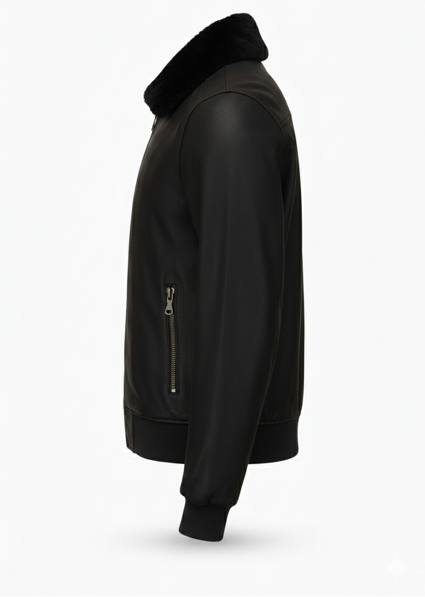 Noha – Veste en cuir homme effet Dusty | Noir avec pigments gris | 100 % cuir véritable