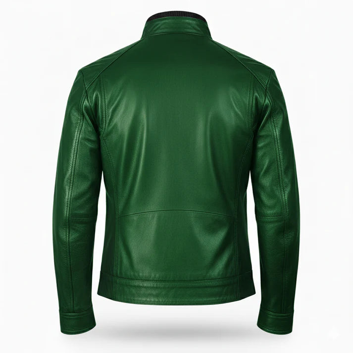 Veste de motard en cuir vieilli bleu marine