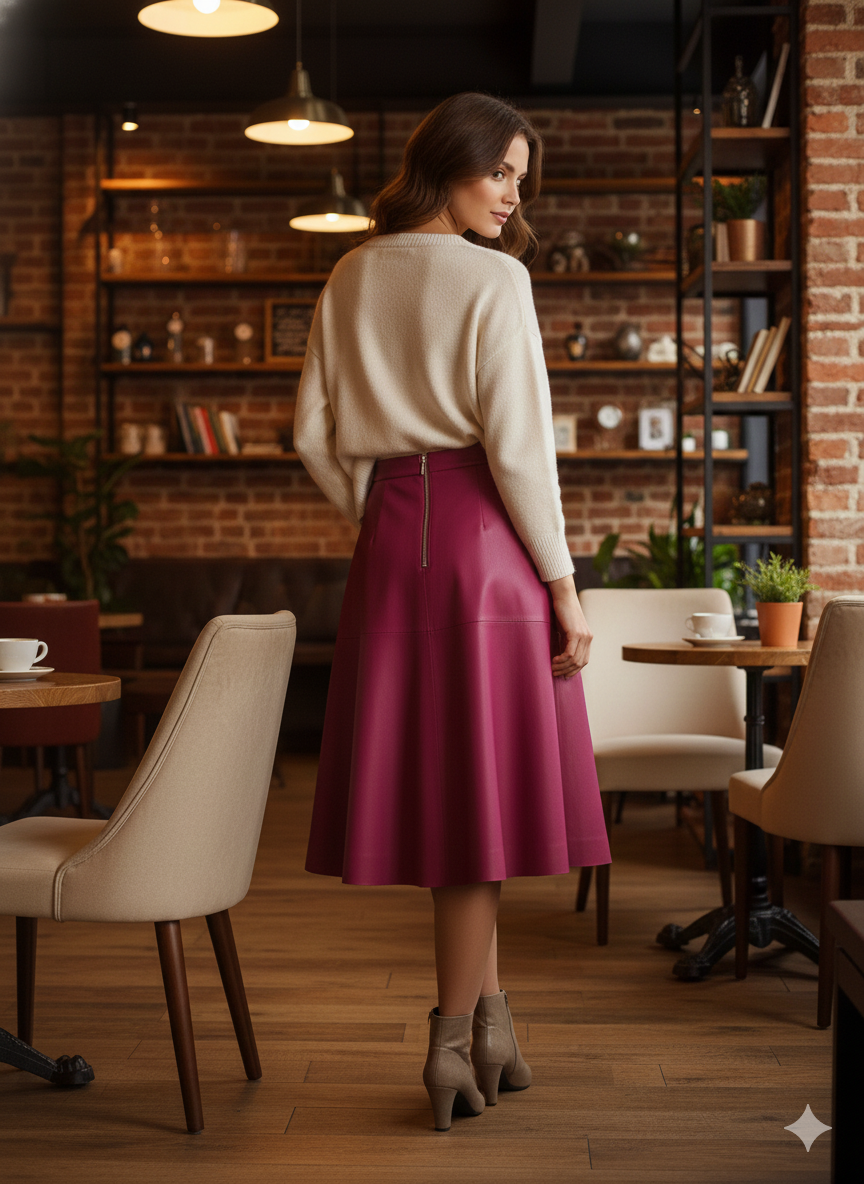 Jupe Viola Miles en cuir d’agneau – Violet Élégant | Collection 2026