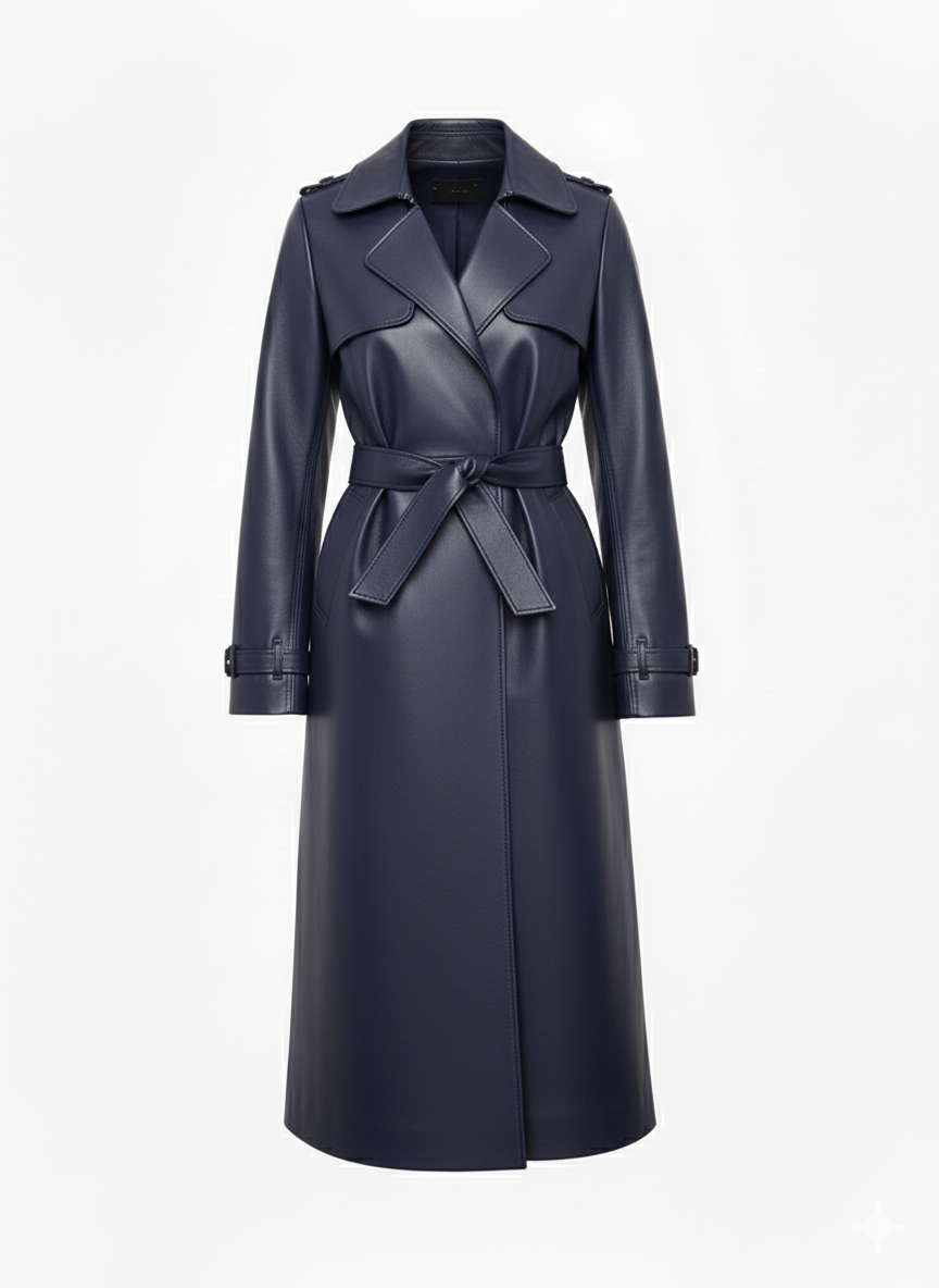 Manteau long en cuir Lyora - sur mesures