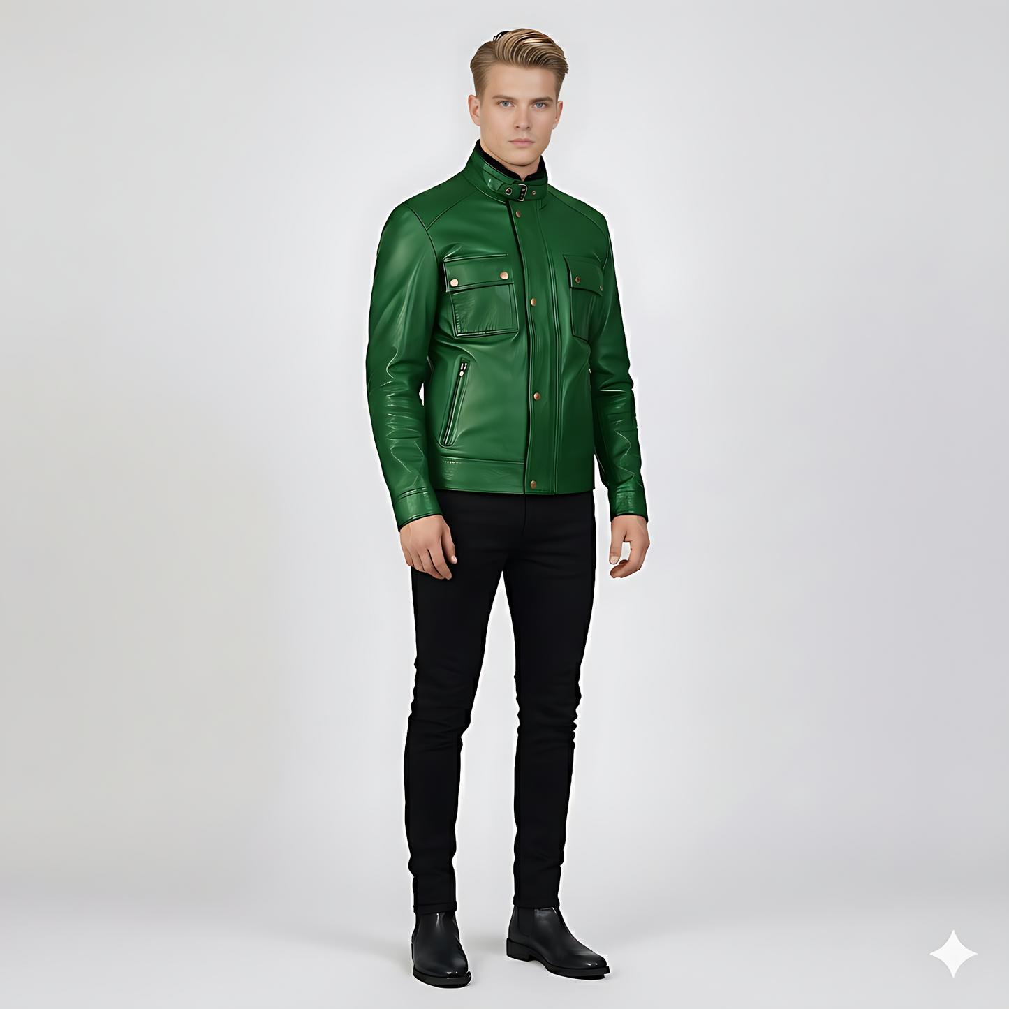 Bouch Green Distressed Leather Biker Jacket Marrakchi