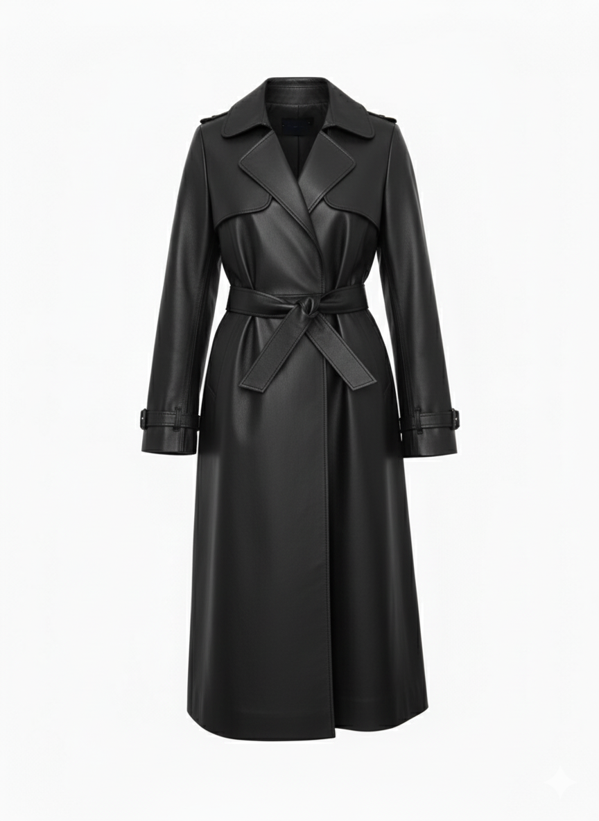 Manteau long en cuir Lyora - sur mesures