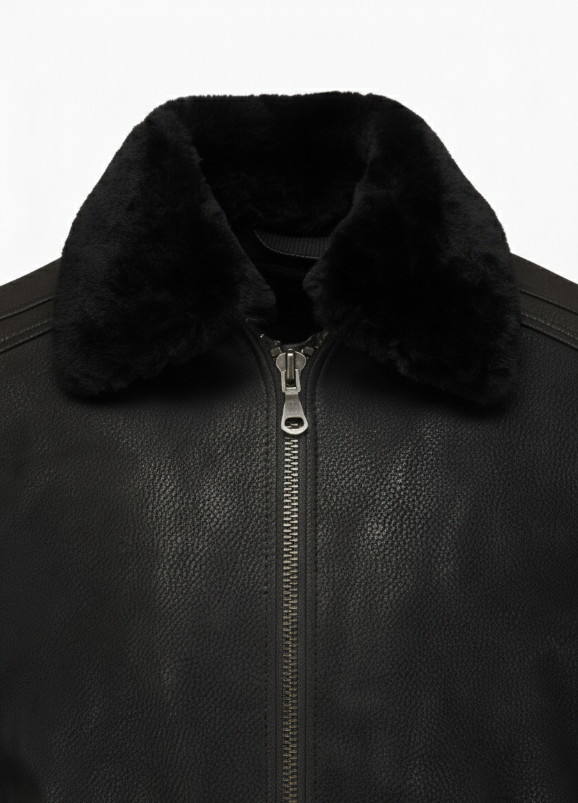 Noha – Veste en cuir homme effet Dusty | Noir avec pigments gris | 100 % cuir véritable