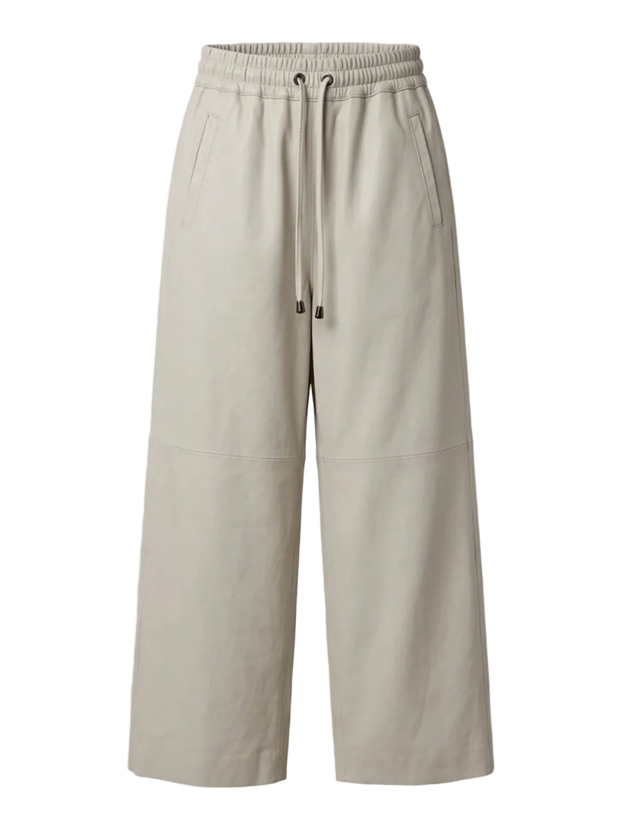 Pantalon cuir femme baggy 3/4 en cuir d’agneau haut de gamme