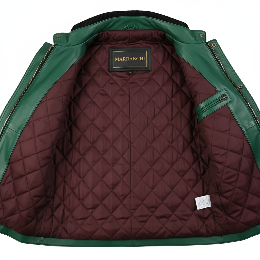Bouch Green Distressed Leather Biker Jacket Marrakchi