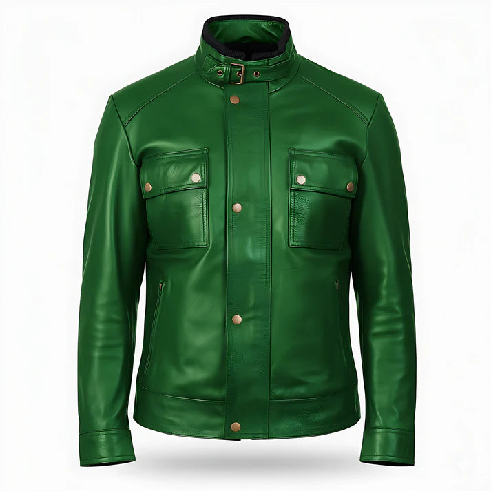Veste de motard en cuir vieilli bleu marine