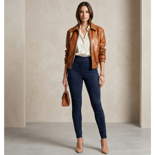 Pantalon en daim premium femme – Taille haute, élastique, coupe flare de MRKSHI