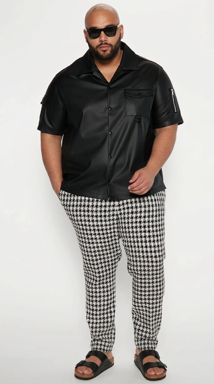 Haut cuir homme noir avec poche poitrine style intemporel