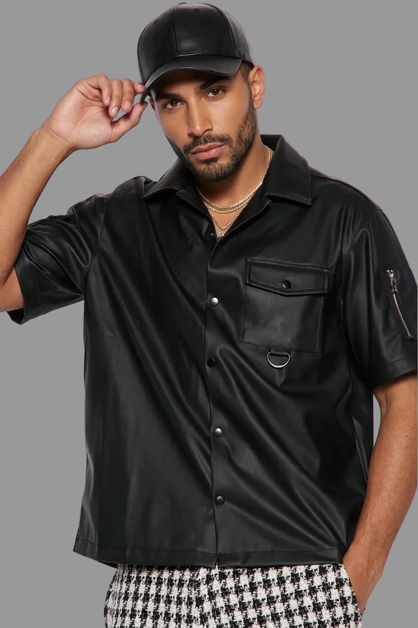 T-shirt cuir homme moderne manches courtes en cuir souple