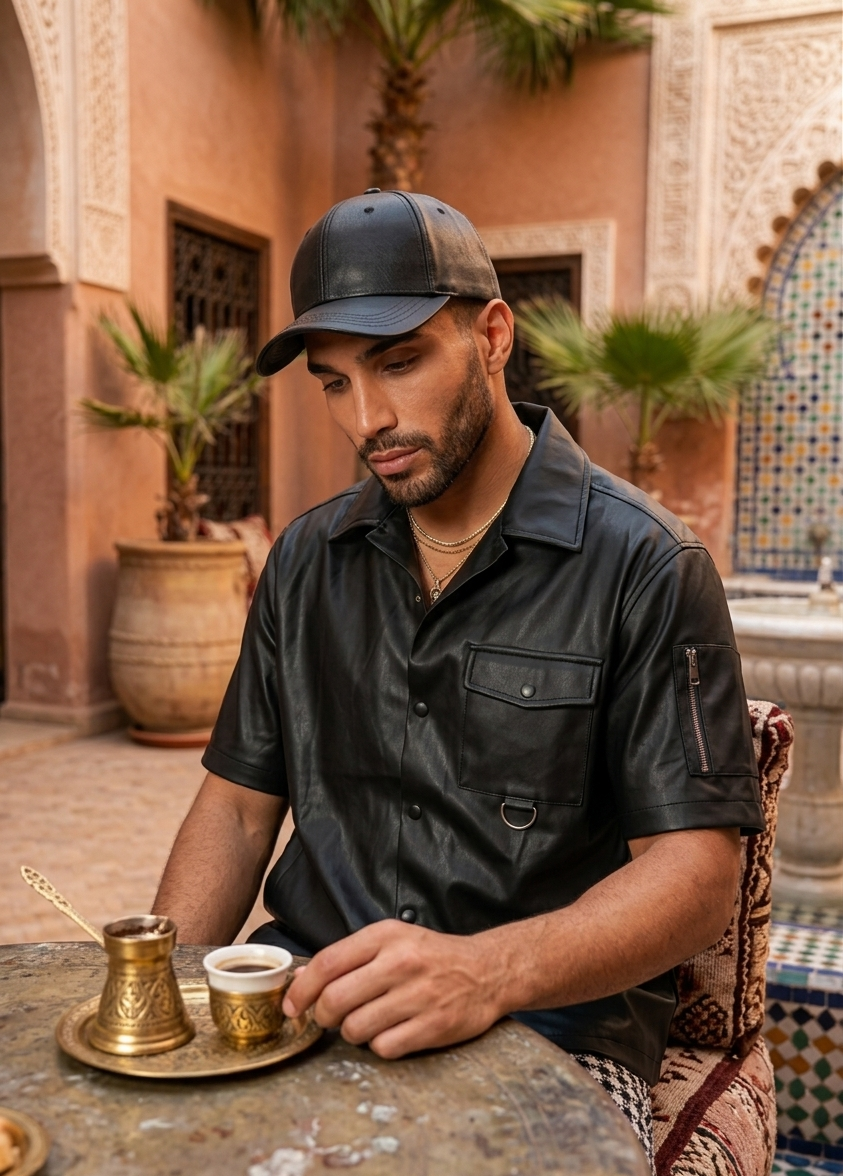 Chemise cuir premium homme avec poche poitrine coupe parfaite