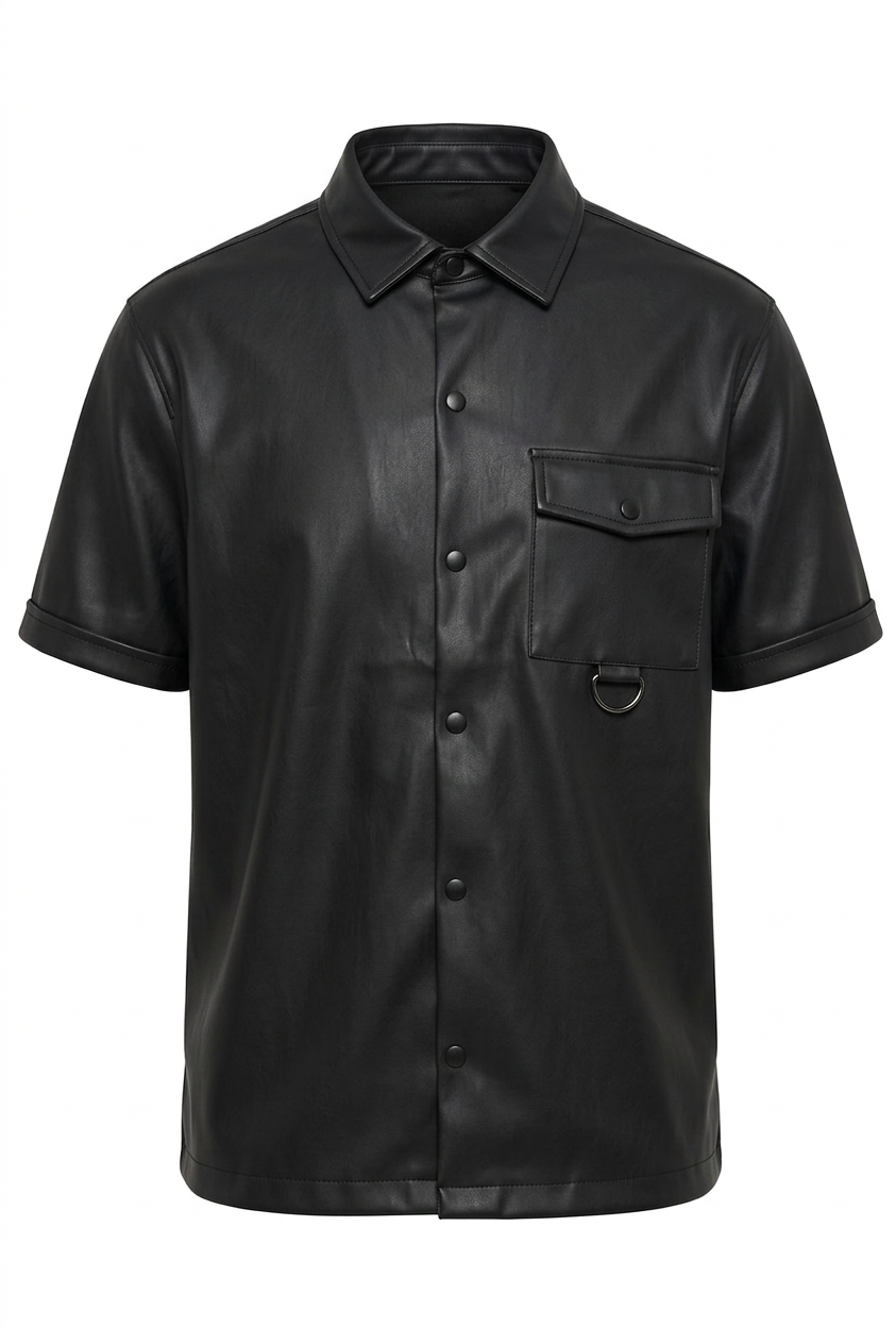 Chemise cuir premium homme avec poche poitrine coupe parfaite