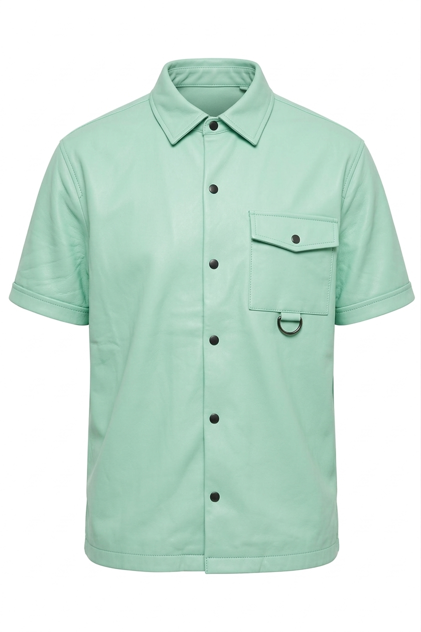 Chemise cuir homme manches courtes noir en cuir ultra doux