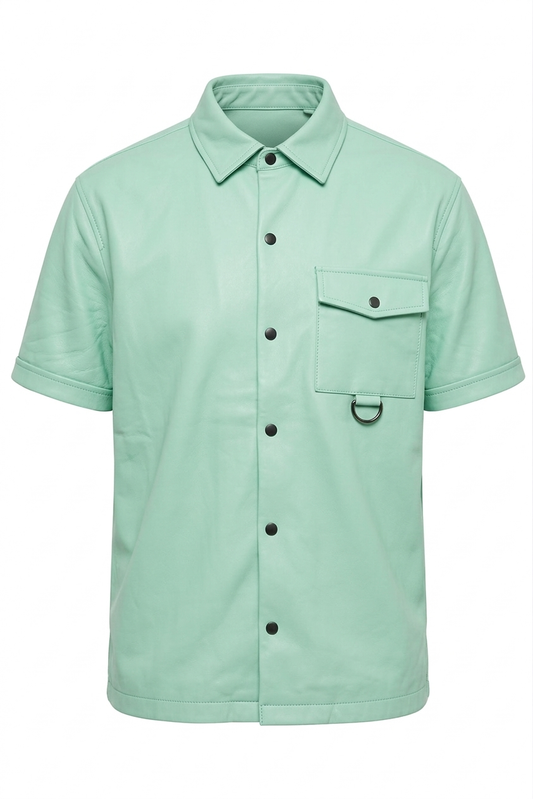 Chemise cuir homme manches courtes noir en cuir ultra doux