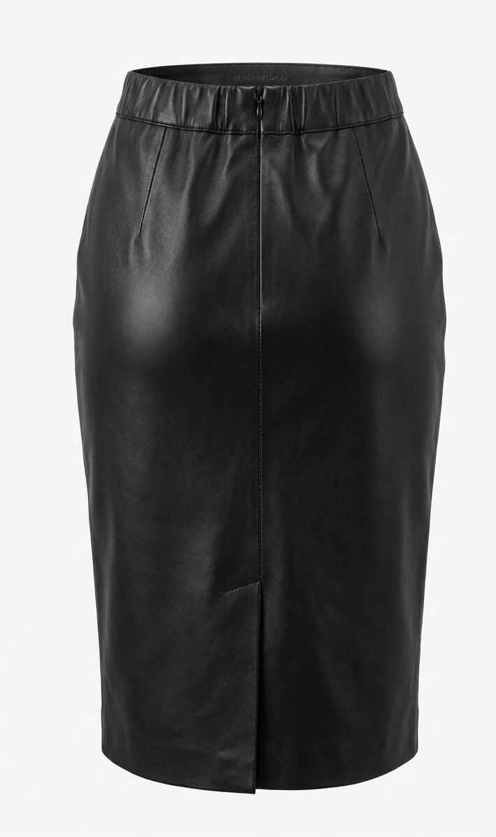 Jupe cuir élégante femme coupe crayon moderne