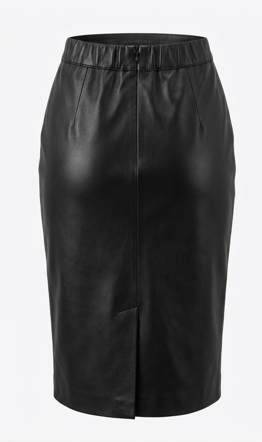 Jupe cuir élégante femme coupe crayon moderne