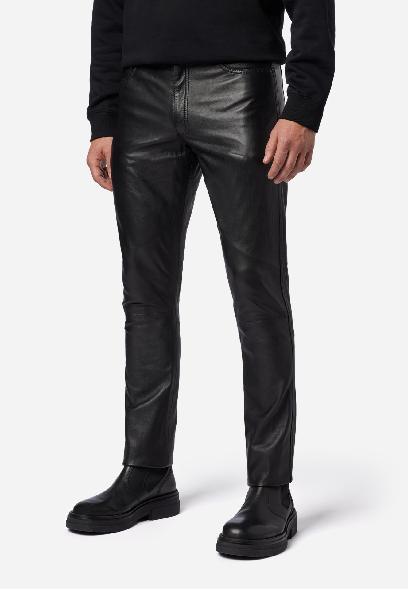 Pantalon cuir homme noir en cuir premium ultra doux coupe slim
