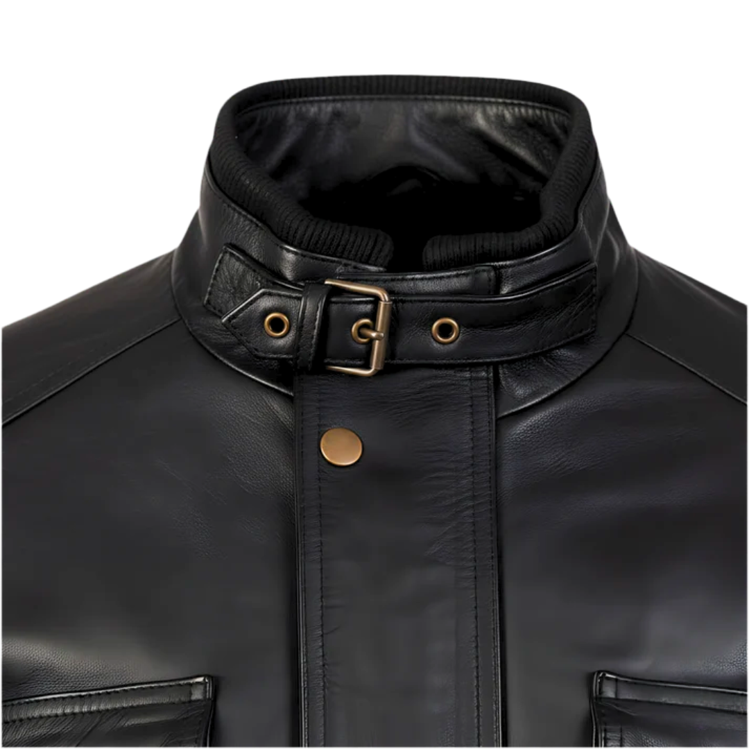 Veste de motard en cuir vieilli bleu marine