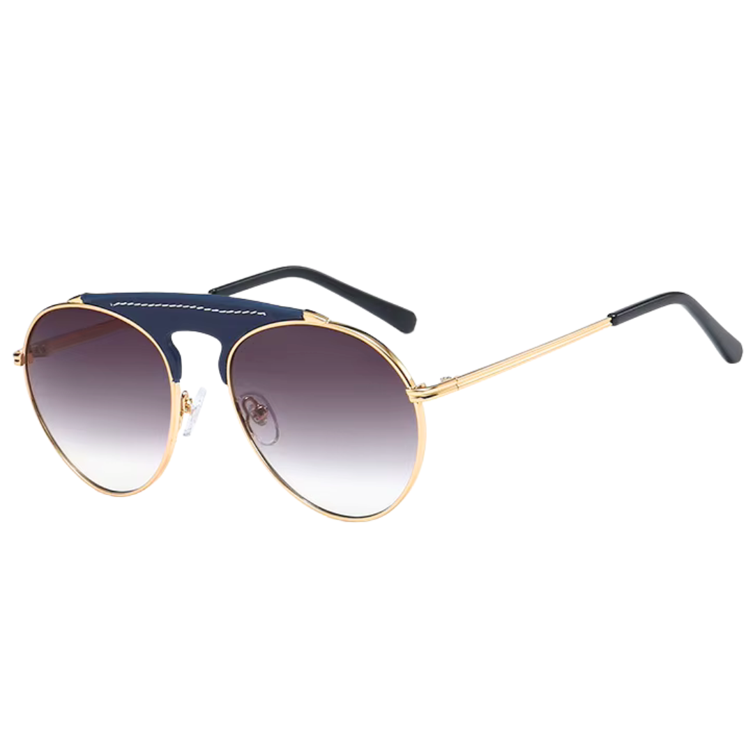 Lunettes de soleil avec ornements en cuir,  rondes, lunettes aviateur rétro, unisexes, UV400