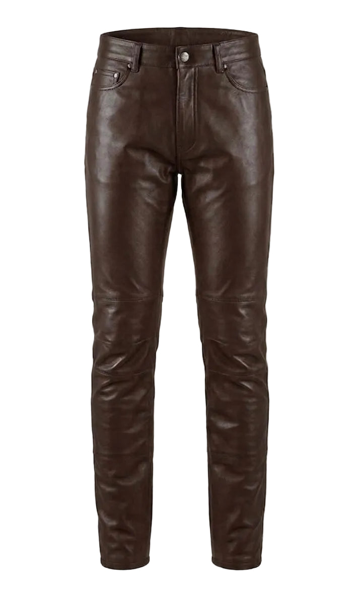 Pantalon cuir homme marron élégant et haut de gamme