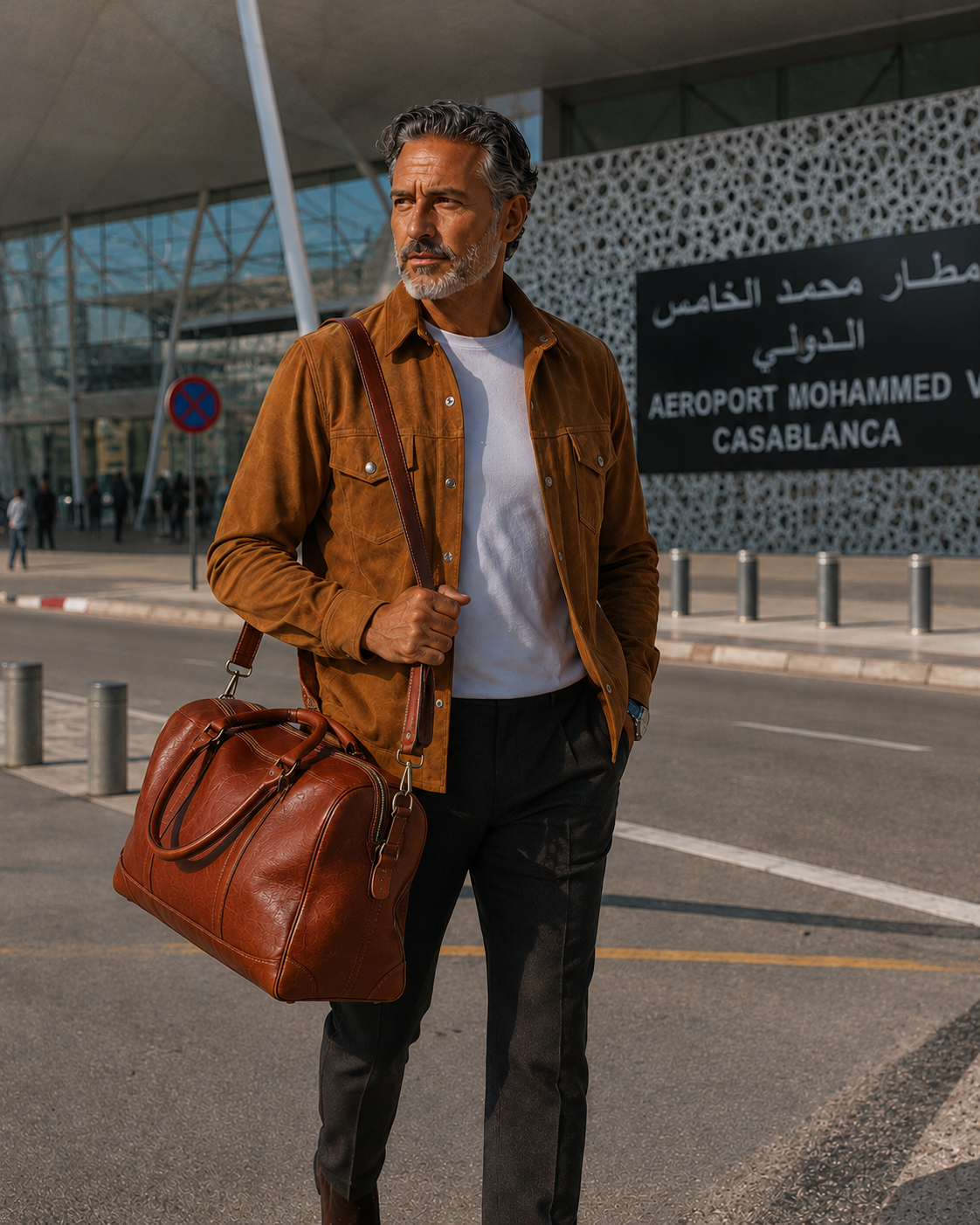 Sac de voyage cuir homme luxe MRKSHI - Sac business class en cuir pleine fleur cognac sans roulettes, style premium pour voyageurs VIP, Sac de voyage en cuir véritable fabriqué au Maroc, travel leather duffel bag premium, luxury weekender bag Casablanca, handmade leather luggage, Sac voyage cuir luxe Maroc, grand sac de voyage en cuir marron, handmade leather travel bag, Casablanca Morocco, Luxury leather travel bag Morocco, sac de voyage cuir véritable, weekender bag premium artisan marocain, Casablanca,
