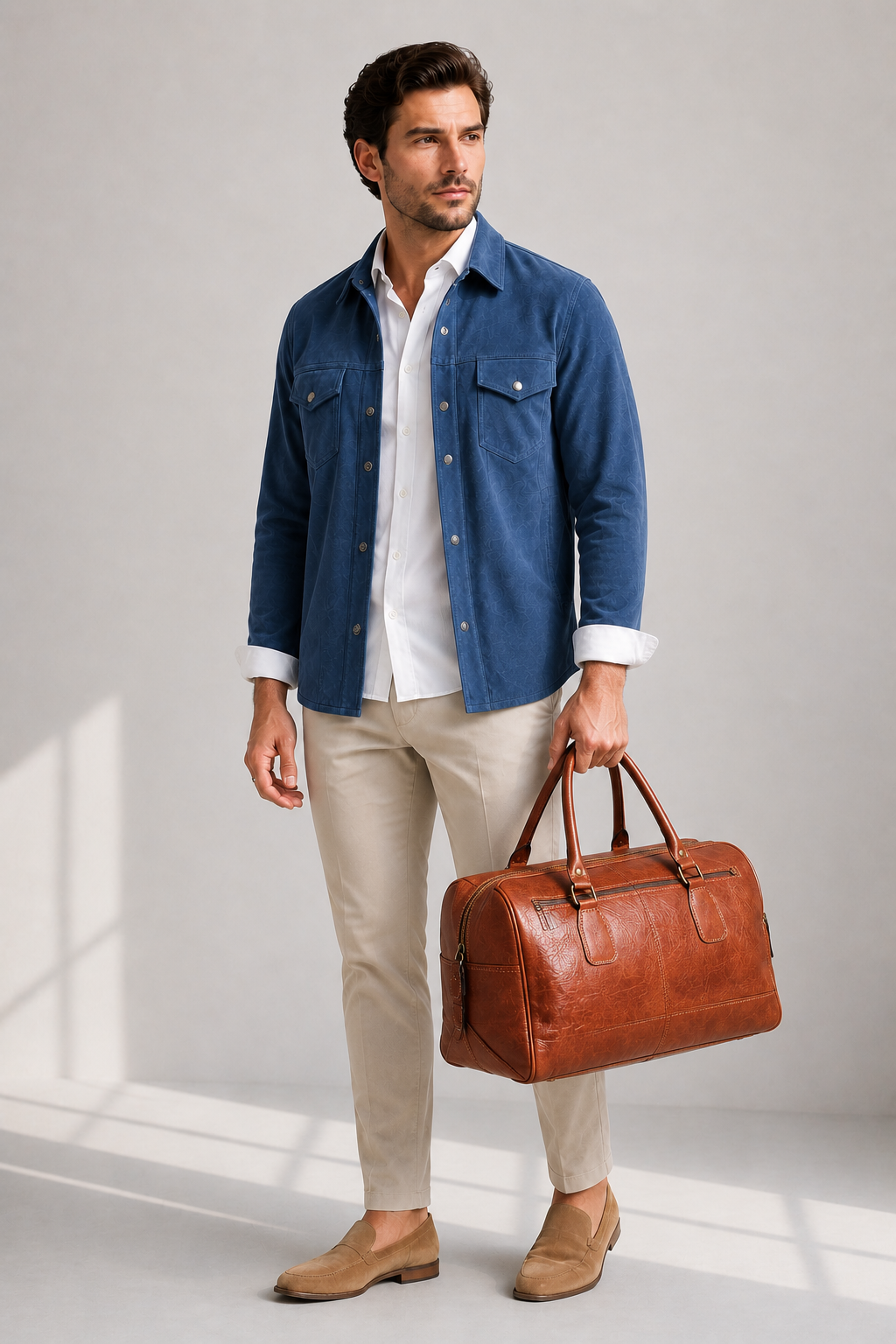 Sac de voyage cuir homme luxe MRKSHI - Sac business class en cuir pleine fleur cognac sans roulettes, style premium pour voyageurs VIP, Sac de voyage en cuir véritable fabriqué au Maroc, travel leather duffel bag premium, luxury weekender bag Casablanca, handmade leather luggage, Sac voyage cuir luxe Maroc, grand sac de voyage en cuir marron, handmade leather travel bag, Casablanca Morocco, Luxury leather travel bag Morocco, sac de voyage cuir véritable, weekender bag premium artisan marocain, Casablanca,