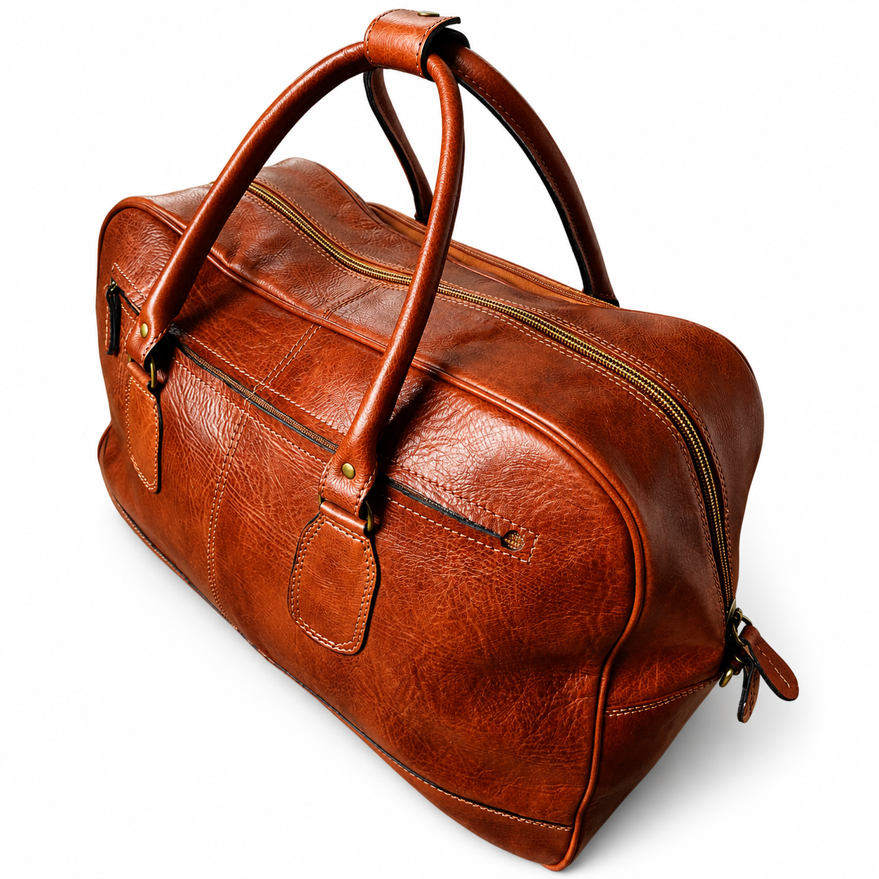 Sac de voyage cuir homme luxe MRKSHI - Sac business class en cuir pleine fleur cognac sans roulettes, style premium pour voyageurs VIP, Sac de voyage en cuir véritable fabriqué au Maroc, travel leather duffel bag premium, luxury weekender bag Casablanca, handmade leather luggage, Sac voyage cuir luxe Maroc, grand sac de voyage en cuir marron, handmade leather travel bag, Casablanca Morocco, Luxury leather travel bag Morocco, sac de voyage cuir véritable, weekender bag premium artisan marocain, Casablanca,