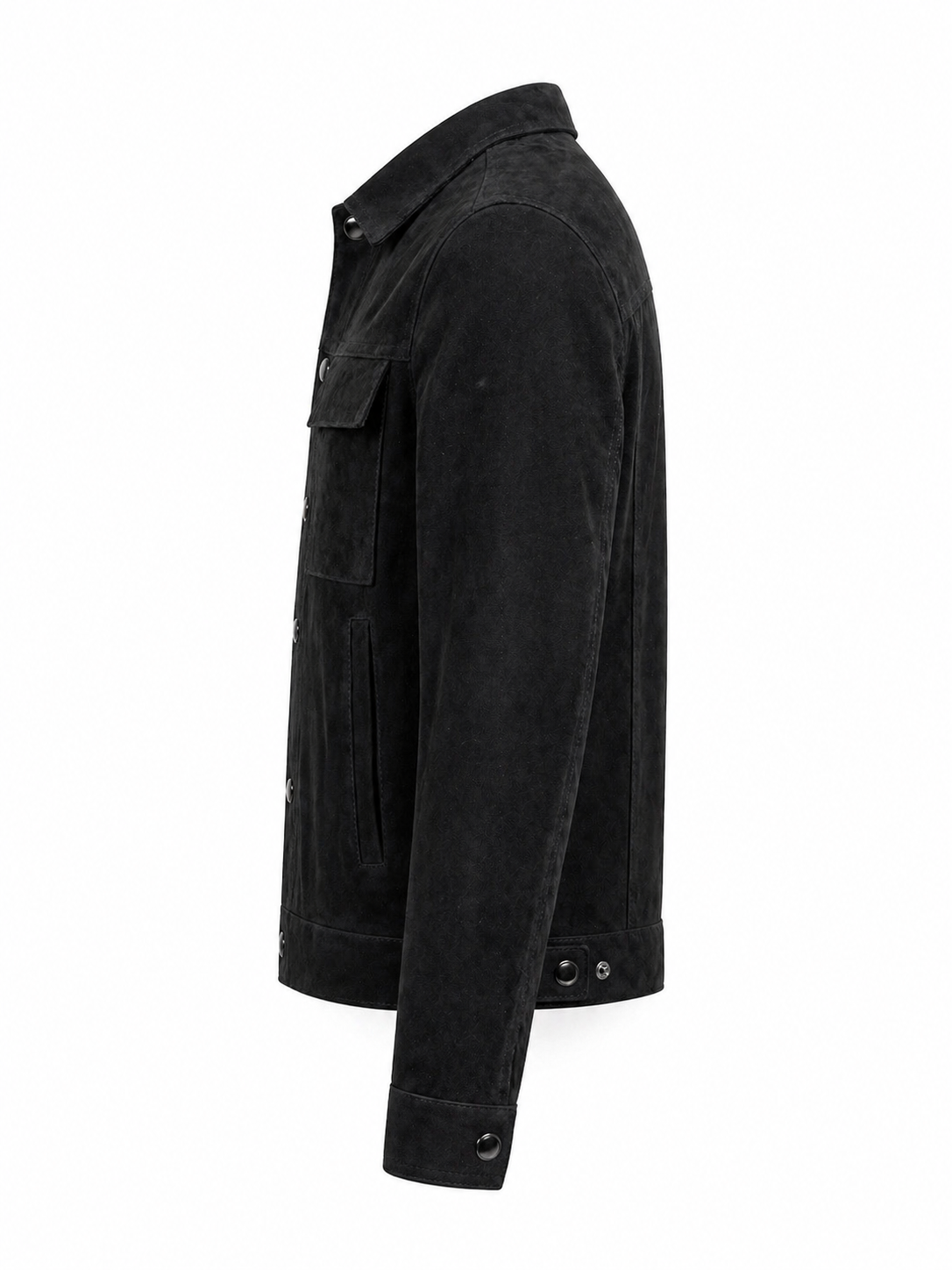 Veste en cuir suédé noir homme vue de face fond blanc