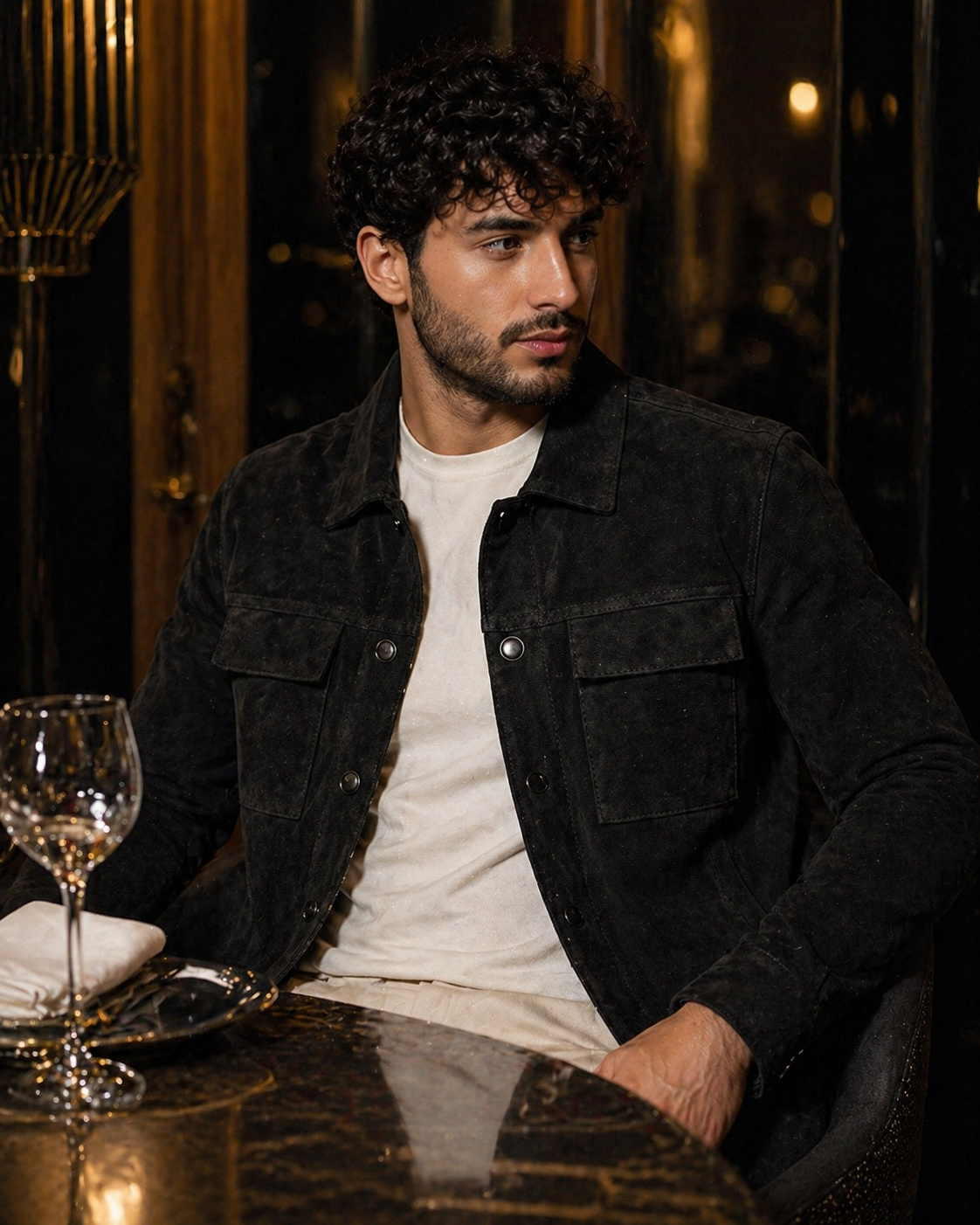 Veste en cuir suédé noir homme vue de face fond blanc