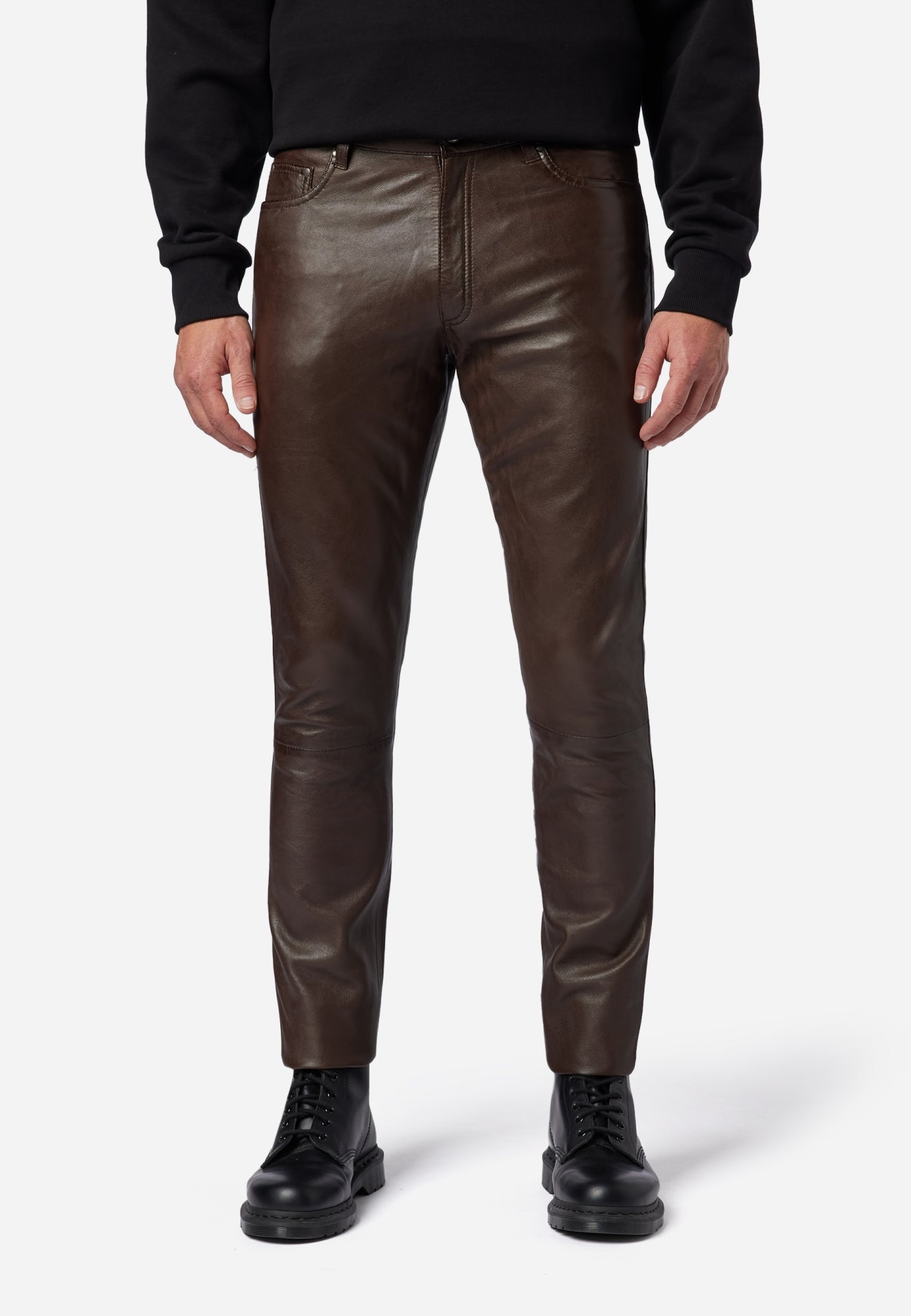 Pantalon cuir homme marron élégant et haut de gamme