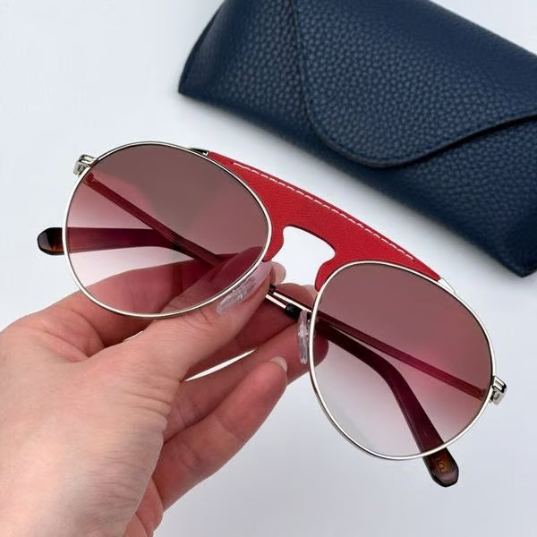 Lunettes de soleil avec ornements en cuir,  rondes, lunettes aviateur rétro, unisexes, UV400