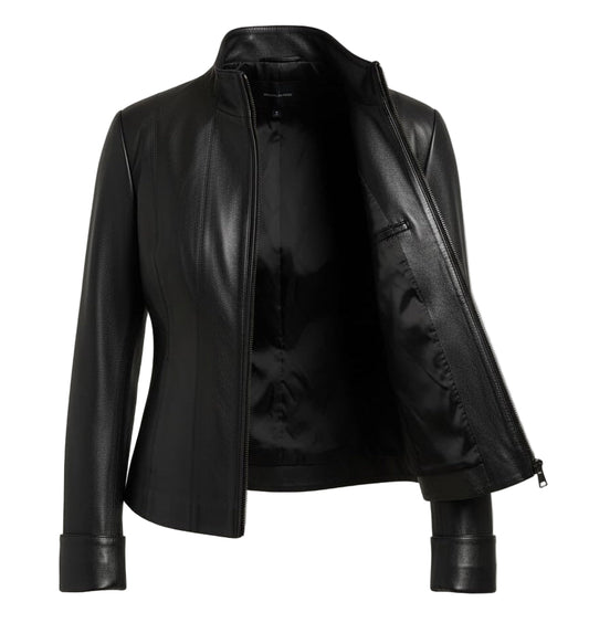 Veste Biker en cuir pour femme – Modèle Bugatti